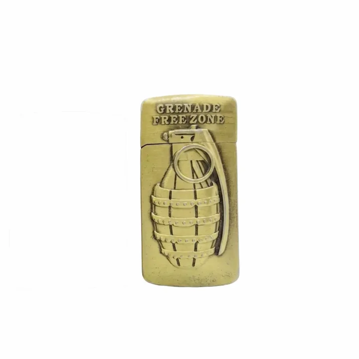 Grenade Free Zone embossed Gold Lighter